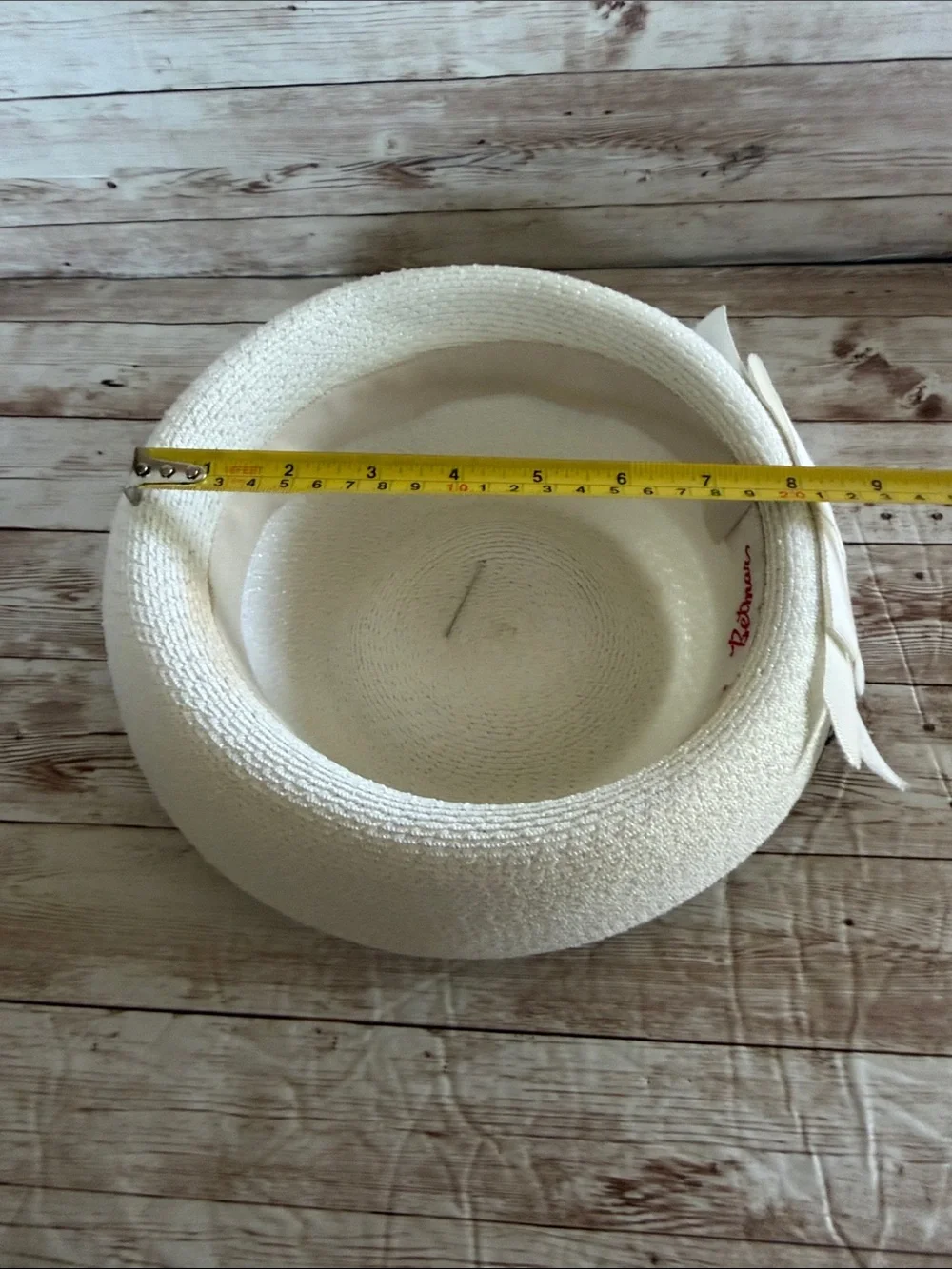 Vintage White Straw Pillbox Hat with Black Net Accent - Picture 6 of 7